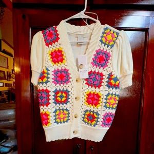 Women’s size, small brand design, history, crocheted cardigan, white combo